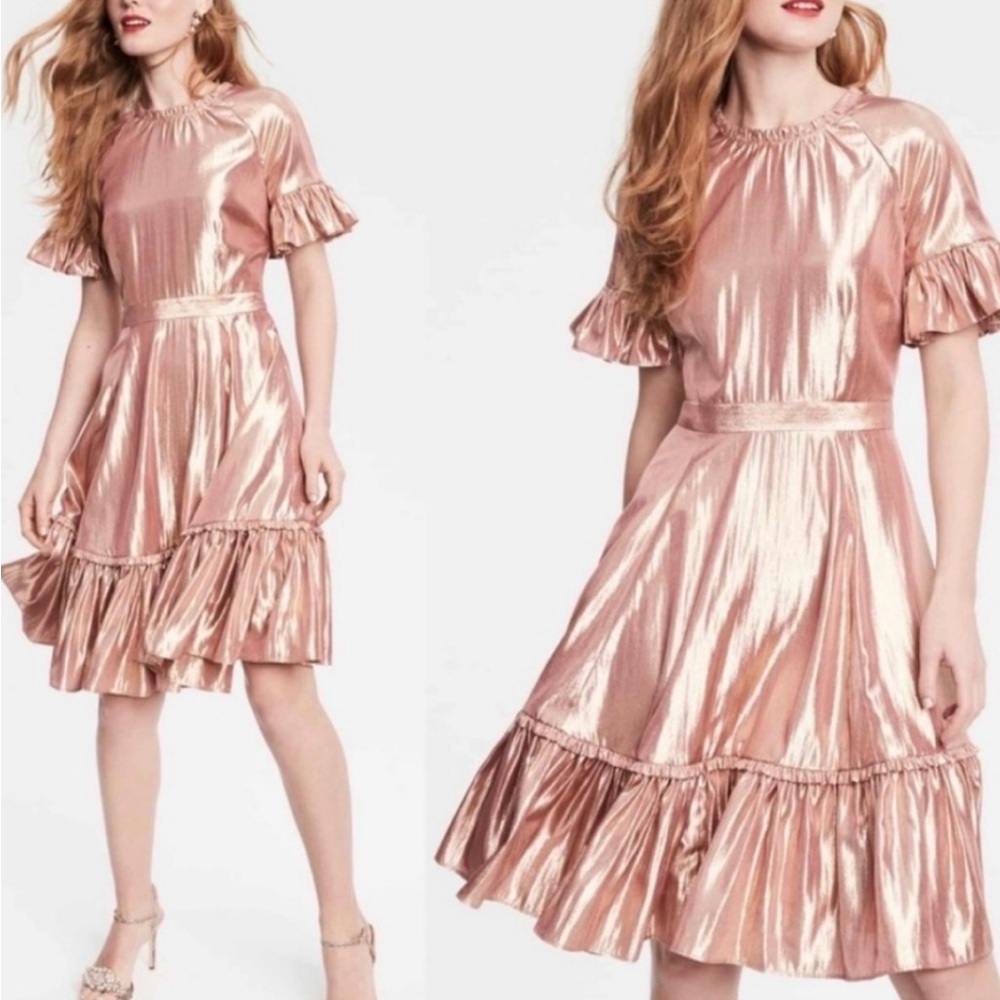 Rachel Parcell Metallic Rose Gold Swing Dress